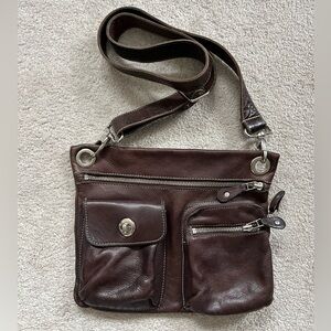 Roots Dark Brown Leather Women's Crossbody Bag
